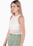Crop top sin mangas y de malla color beige para mujer - Flashy
