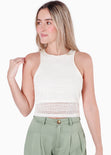 Crop top sin mangas y de malla color beige para mujer - Flashy