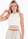Crop top sin mangas y de malla color blanco para mujer - Flashy