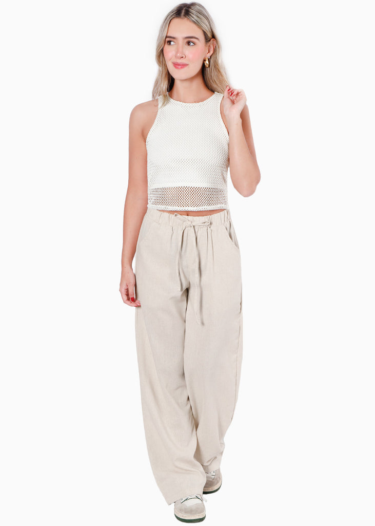 Crop top sin mangas y de malla color blanco para mujer - Flashy