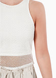 Crop top sin mangas y de malla color blanco para mujer - Flashy