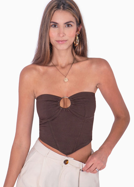 Crop top strapless con aro en escote  para mujer - Flashy
