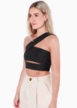 Crop top strapless con cut out y cargadera en diagonal color negro para mujer - Flashy