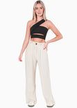 Crop top strapless con cut out y cargadera en diagonal color negro para mujer - Flashy