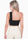 Crop top strapless con cut out y cargadera en diagonal color negro para mujer - Flashy