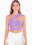 Crop top strapless con cut out y cargadera en diagonal color lila para mujer - Flashy