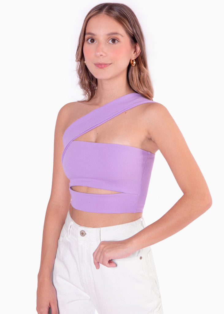 Crop top strapless con cut out y cargadera en diagonal - PERLINA