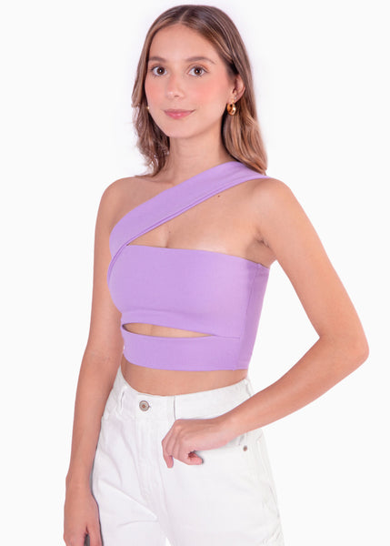 Crop top strapless con cut out y cargadera en diagonal - PERLINA