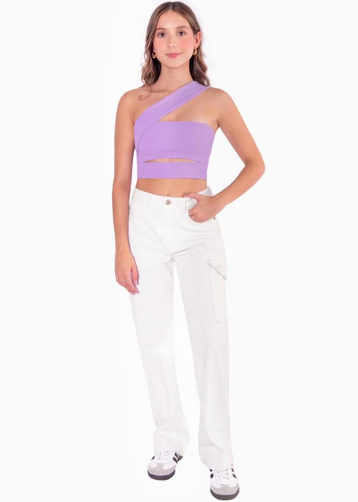 Crop top strapless con cut out y cargadera en diagonal - PERLINA