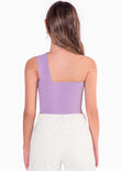Crop top strapless con cut out y cargadera en diagonal color lila para mujer - Flashy