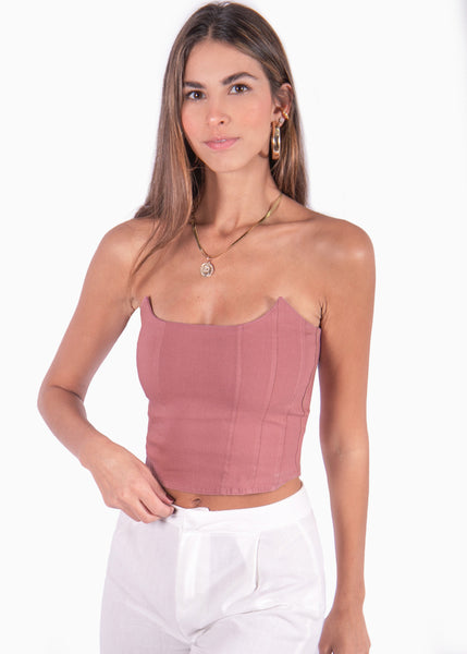 Crop top strapless con puntas color rosado para mujer - Flashy