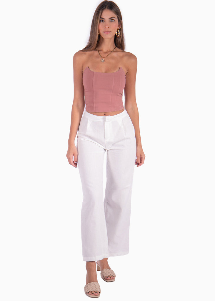 Crop top strapless con puntas color rosado para mujer - Flashy