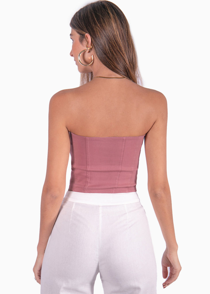 Crop top strapless con puntas color rosado para mujer - Flashy