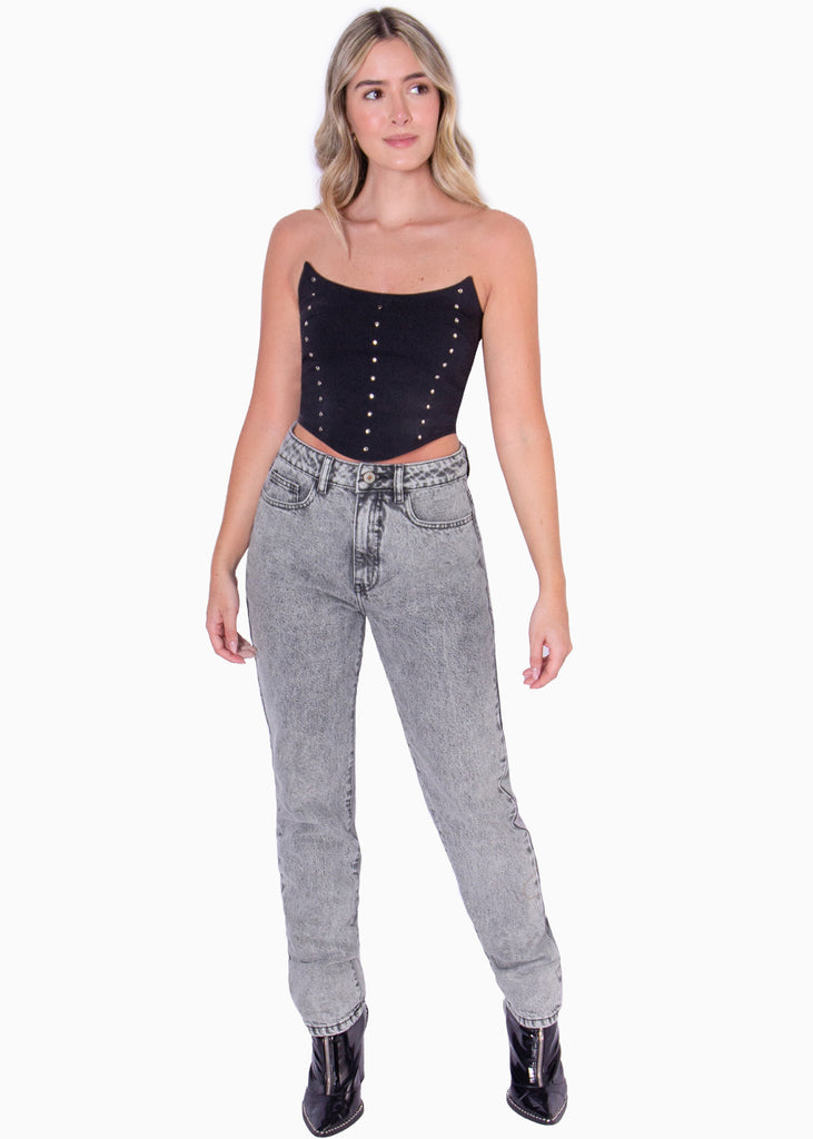 Crop top strapless con puntas y taches  para mujer - Flashy