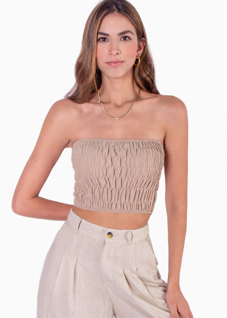 Crop top strapless con recogidos - NAGORE