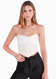 Crop top strapless tipo corset con aplique de ojalillo en escote color blanco, marfil para mujer - Flashy