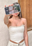 Crop top strapless tipo corset con aplique de ojalillo en escote color blanco, marfil para mujer - Flashy