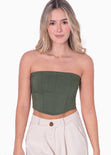 Crop top strapless tipo corset color verde para mujer - Flashy
