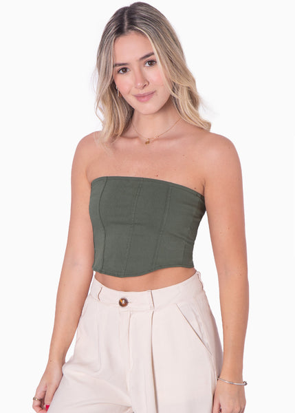 Crop Top Strapless Algodón Elas Mujer Top Corto Bandeau Dama