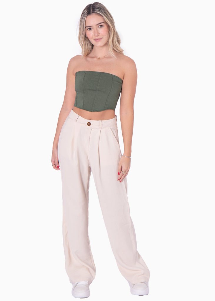 Crop top strapless tipo corset color verde para mujer - Flashy