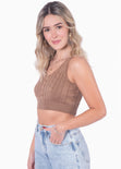 Crop top tejido de tiras con escote en v color café para mujer - Flashy