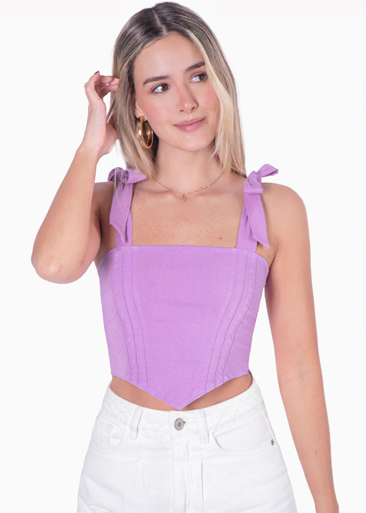 Crop top tipo corset con anudados en tiras y escote cuadrado - MILENA