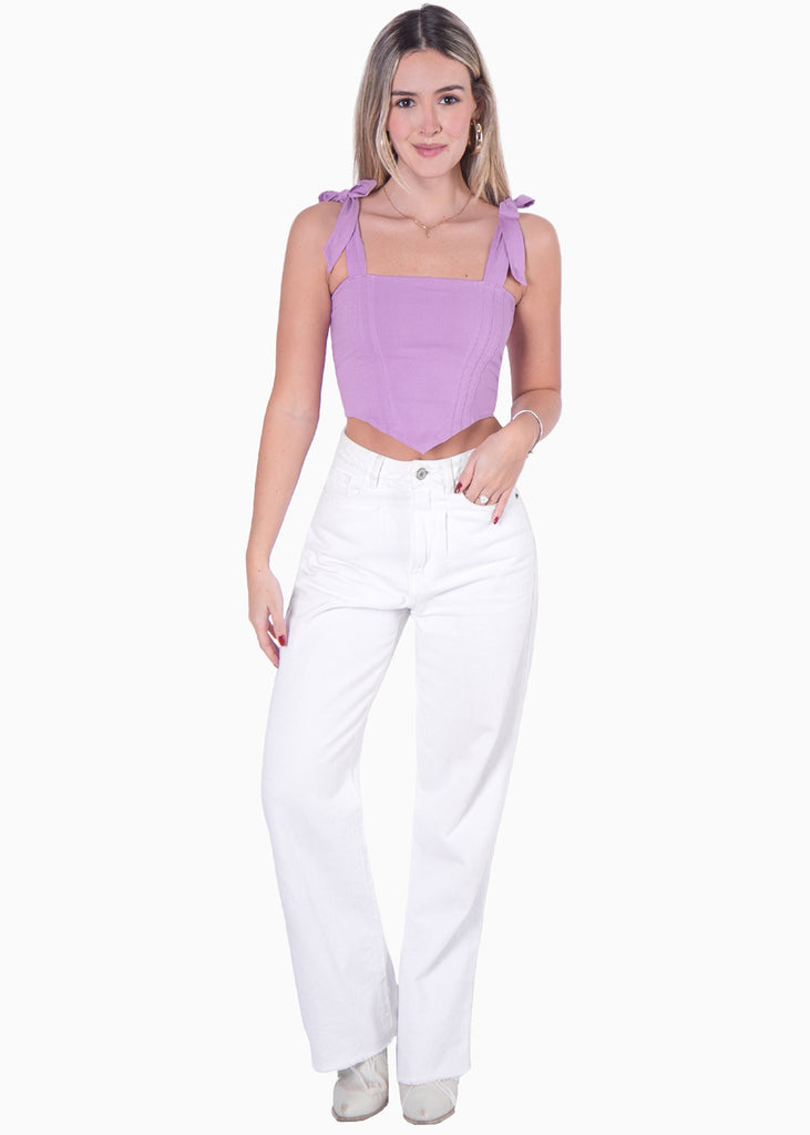 Crop top tipo corset con anudados en tiras y escote cuadrado - MILENA
