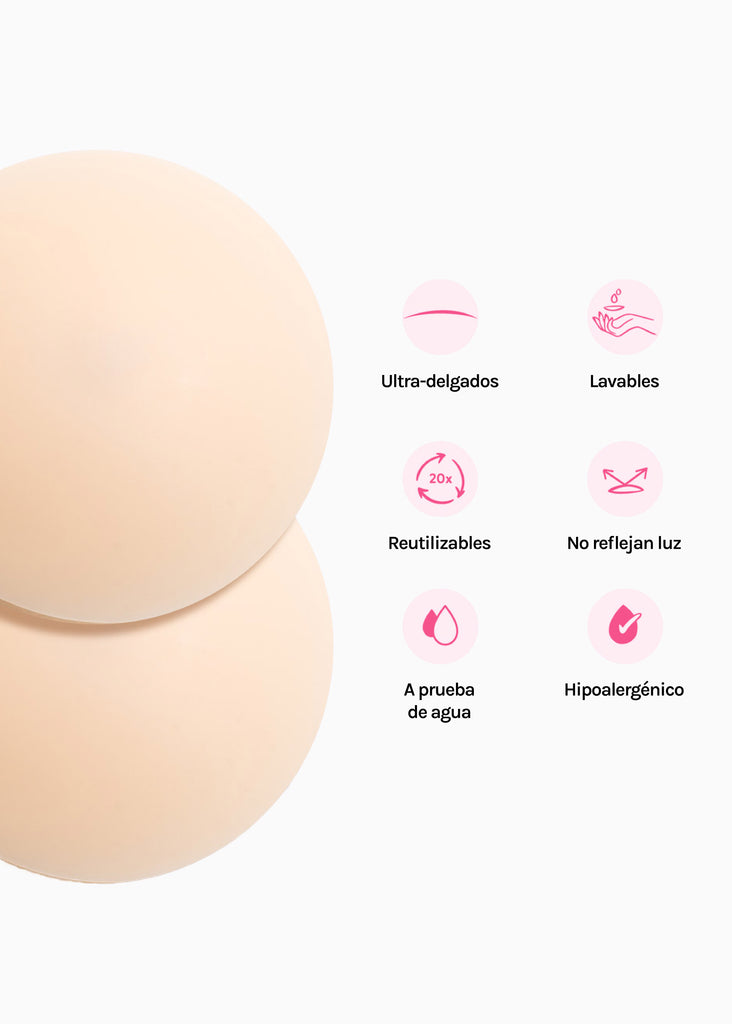 Cubre pezones circulares de silicona reutilizables color beige para mujer - Flashy