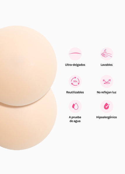 Cubre pezones circulares de silicona reutilizables color beige para mujer - Flashy