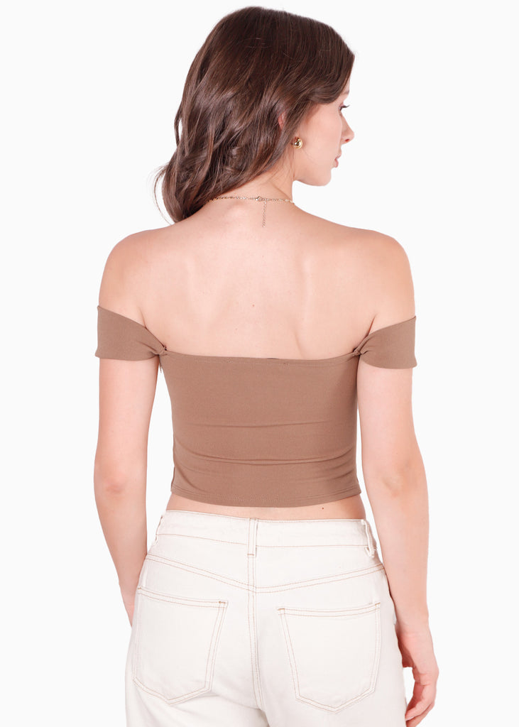 Blusa tipo corset y mangas caídas color café para mujer - Flashy
