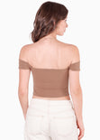 Blusa tipo corset y mangas caídas color café para mujer - Flashy