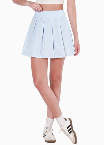 Falda corta con pliegues color azul para mujer - Flashy