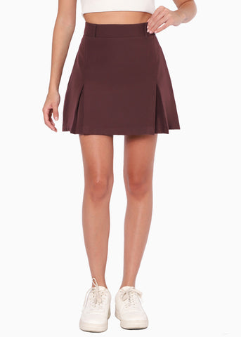 Falda corta con pliegues color café para mujer - Flashy