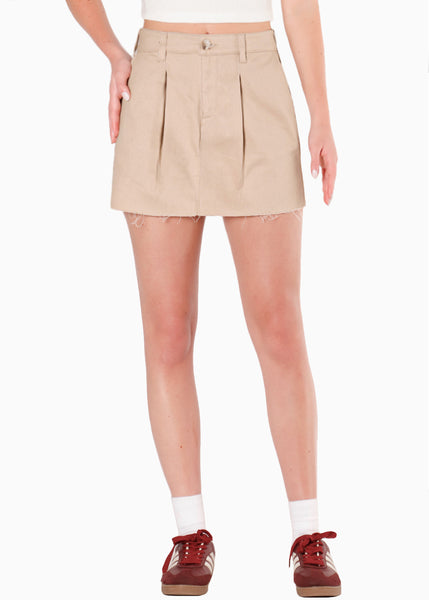 Falda corta con prenses color camel para mujer - Flashy