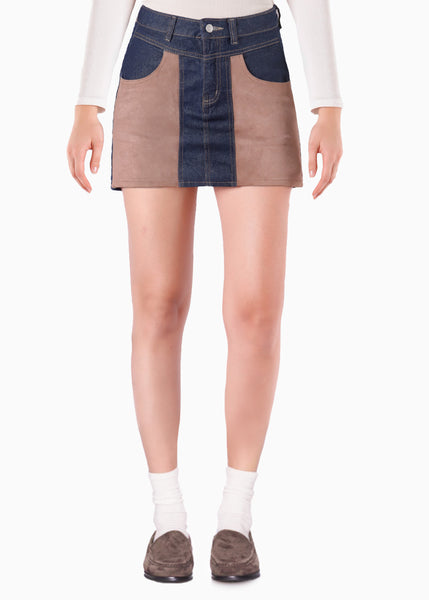 Falda denim con cortes en gamuza - BELMONTE