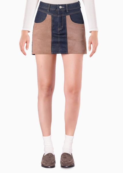 Falda denim con cortes en gamuza - BELMONTE