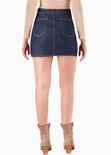 Falda denim con cortes en gamuza color azul para mujer - Flashy