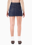 Falda denim con cortes en gamuza color azul para mujer - Flashy