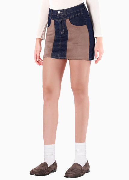 Falda denim con cortes en gamuza color azul para mujer - Flashy