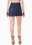 Falda denim con cortes en gamuza color azul para mujer - Flashy