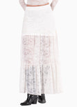 Falda larga en blonda con cortes y forro color blanco, marfil para mujer - Flashy
