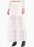 Falda larga en blonda con cortes y forro color blanco, marfil para mujer - Flashy