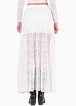 Falda larga en blonda con cortes y forro color blanco, marfil para mujer - Flashy