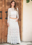 Falda larga en blonda con cortes y forro color blanco, marfil para mujer - Flashy