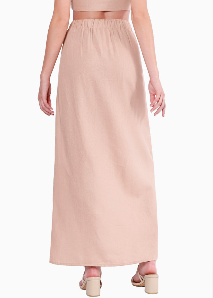 Falda larga tipo lino con abertura en costado  para mujer - Flashy