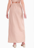 Falda larga tipo lino con abertura en costado color beige para mujer - Flashy
