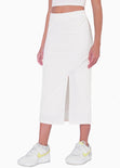 Falda midi con abertura en costado color marfil para mujer - Flashy