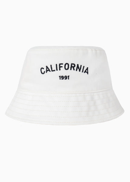 Gorro tipo bucket hat con bordado "California" color blanco, marfil para mujer - Flashy