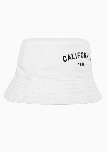 Gorro tipo bucket hat con bordado "California" color blanco, marfil para mujer - Flashy