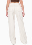 Jean recto con hilos en contraste y tiro medio color marfil, denim para mujer - Flashy